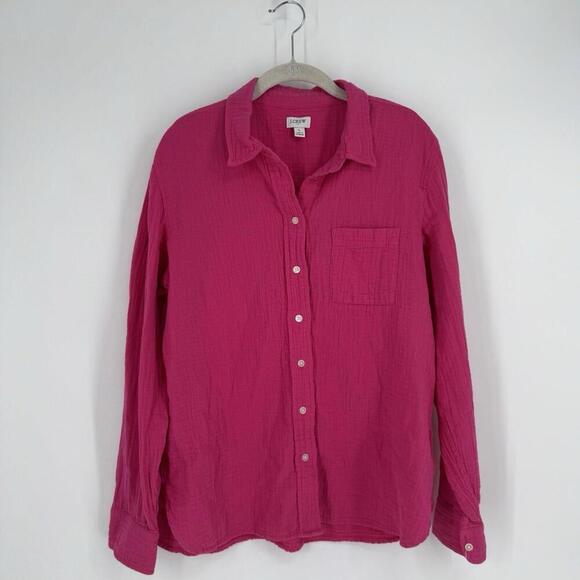 J.crew  Top large L pink guazy cotton button up feminine beachy office business - Picture 1 of 7